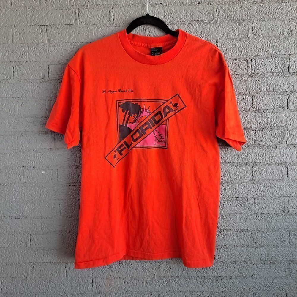 Vintage Ft Myers Beach Florida T-Shirt Large Single Stitch USA Graphic Tee‎